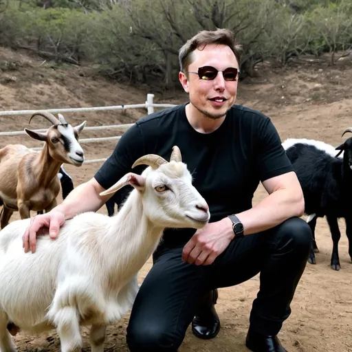 Prompt: Elon musk chilling with a goat