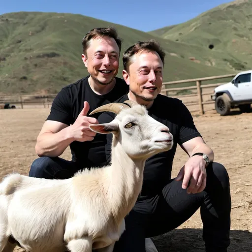 Prompt: Elon musk chilling with a goat