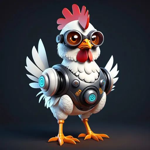 Prompt: A cartoon cute cyborg chicken