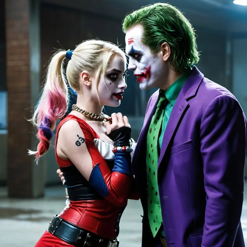 Prompt: Harley quinn fighting vs joker