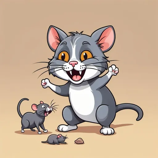 Prompt: a cat play with a rat cartoon style