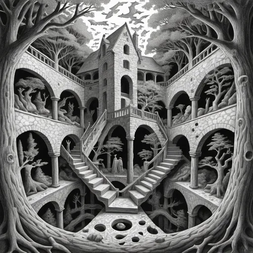 Prompt: Druid draw, MC Escher style