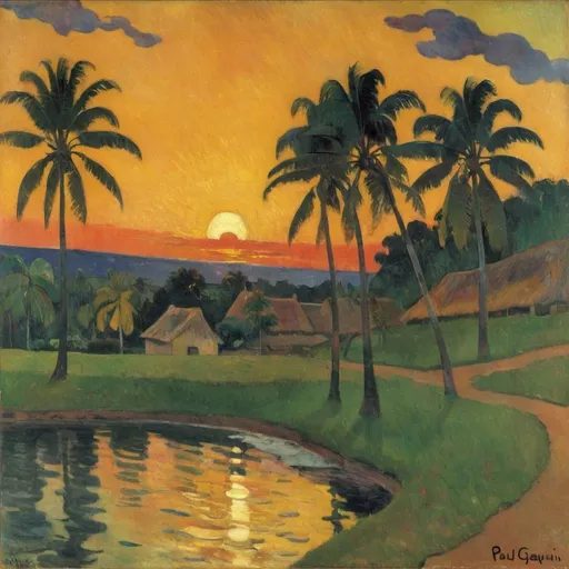 Prompt: paul gauguin sunset