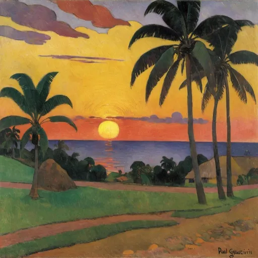 Prompt: paul gauguin sunset