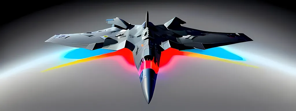 Prompt:  4d, CENTERED, vivid colors, very detailed, white and BLACK STEALTH BOMBER PLANE, bright black glowing star, high detail, RED AND BLUE ACCENTS, YELLOW background, BLUE SKY