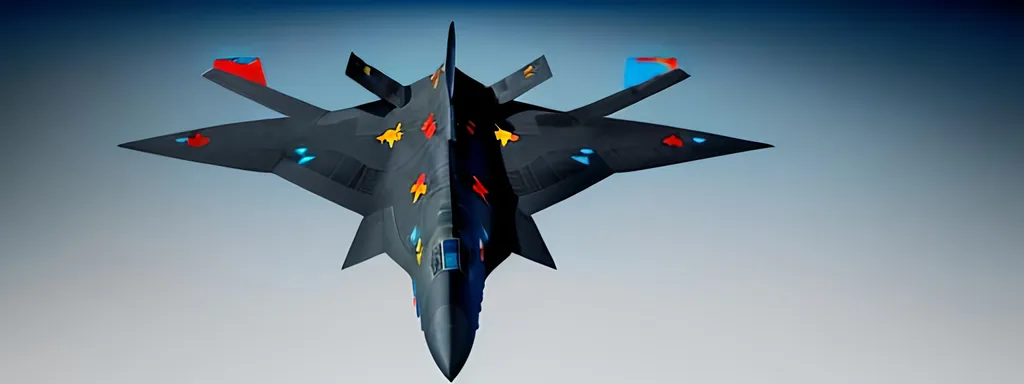 Prompt:  4d, CENTERED, vivid colors, very detailed, white and BLACK STEALTH BOMBER PLANE, bright black glowing star, high detail, RED AND BLUE ACCENTS, YELLOW background, BLUE SKY