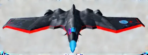 Prompt:  4d, CENTERED, vivid colors, very detailed, white and BLACK STEALTH BOMBER PLANE, bright black glowing star, high detail, RED AND BLUE ACCENTS, YELLOW background, BLUE SKY