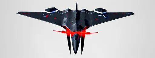 Prompt:  4d, CENTERED, vivid colors, very detailed, white and BLACK STEALTH BOMBER PLANE, holding bright black glowing star, high detail, RED AND BLUE ACCENTS, WHITE background, 
