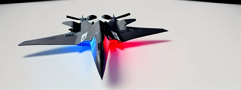 Prompt:  4d, CENTERED, vivid colors, very detailed, white and BLACK STEALTH BOMBER PLANE, holding bright black glowing star, high detail, RED AND BLUE ACCENTS, WHITE background, 