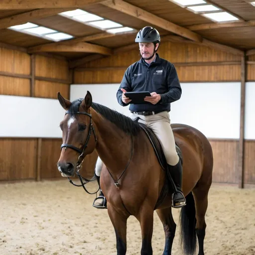 Prompt: riding instructor doing a digital lecture