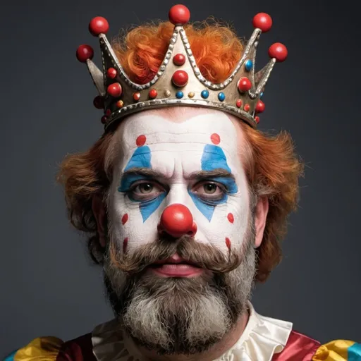 Prompt: Bearded Clown wearing a giant crown 