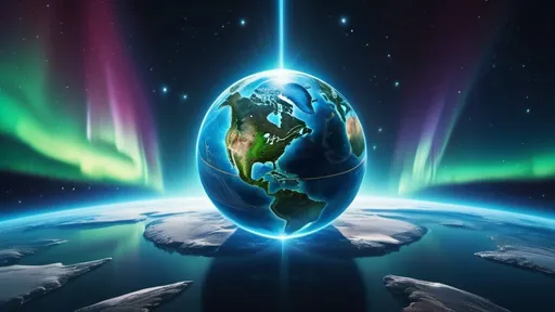 Prompt: Photo-realistic globe with UFO, northern lights, celestial objects, amazing, beautiful, abstract style, high quality, detailed, realistic lighting, UFO above the globe, cool tones, celestial spectacle, atmospheric lighting spiritual sprites, lens flares, cosmic vibe