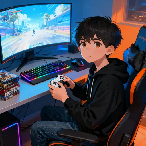 Prompt: boy on a gaming environment