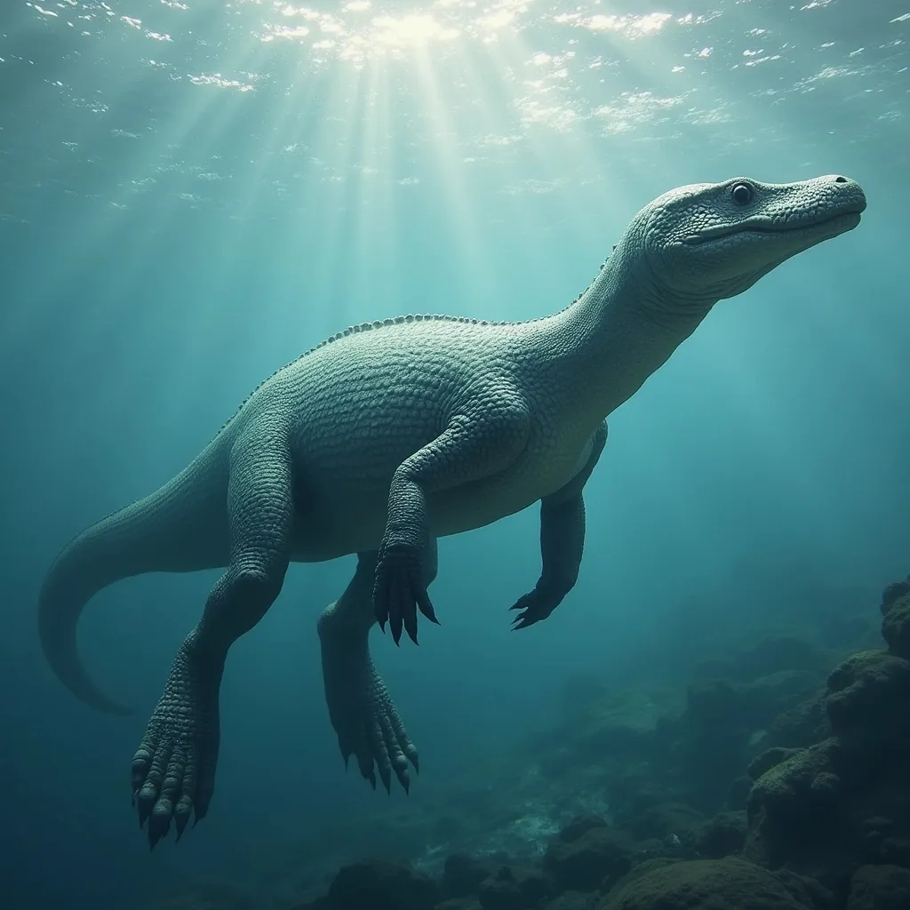 Prompt: Make a photo of a plesiosaurus the aquatic reptile?