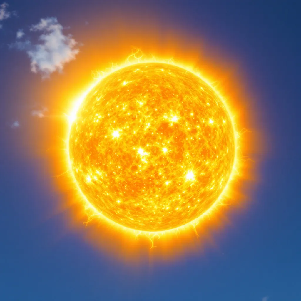 Prompt: make a photo of a bright sun in the sky