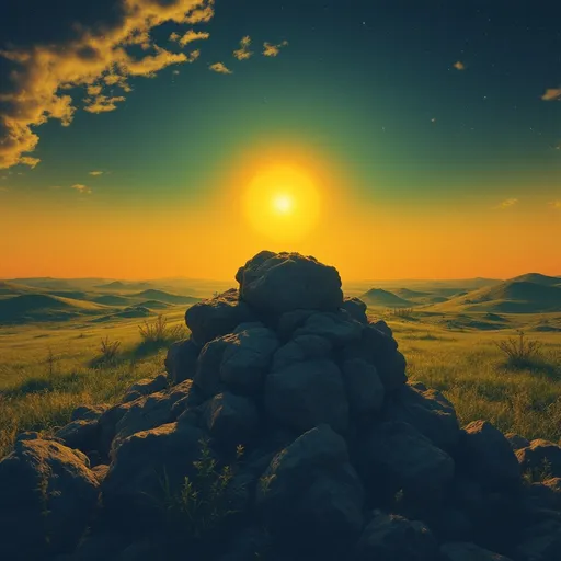 Prompt: Make a photo of a dim sun in the sky?