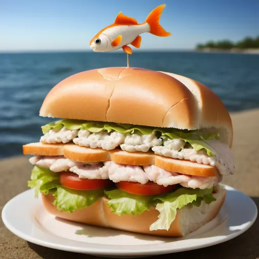 Prompt: make a photo of a fish sandwich