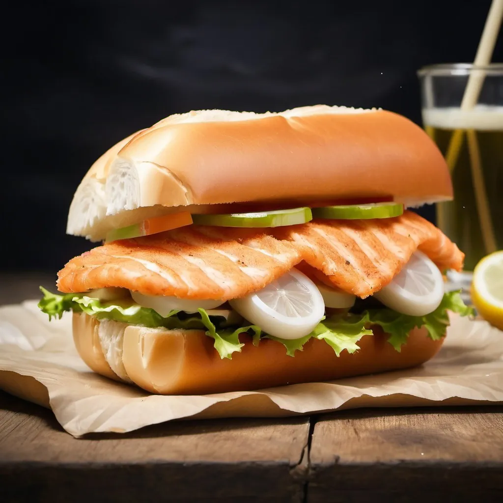 Prompt: make a photo of a fish sandwich