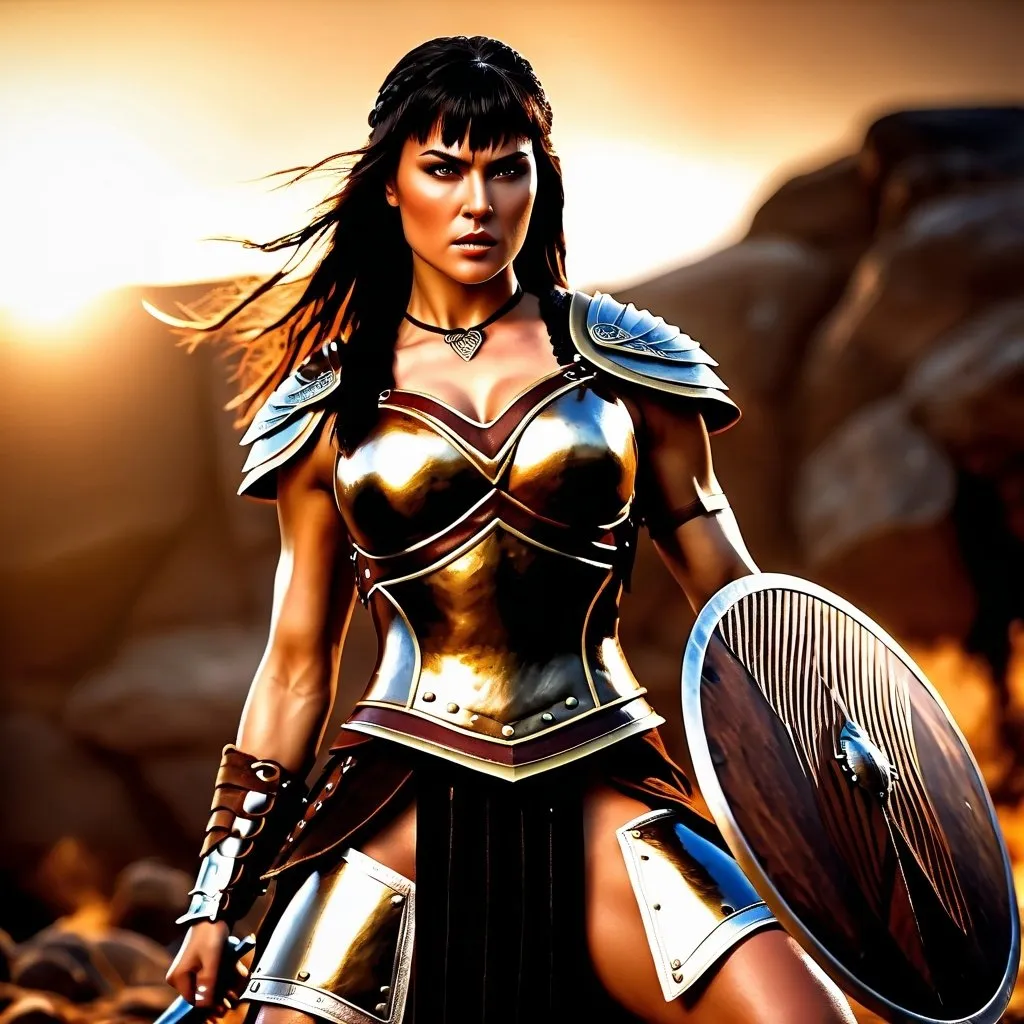 Prompt:  hyper-realistic, Photorealistic, 4k, 3D, fierce female Barbarian warriors, Xena-like armor, short leather loincloths, heavily muscled, full body shot, realistic, intense action, muscular physique, detailed features, detailed armor and weapons, high quality, realistic, historical art, warm, earthy tones, dramatic lighting, dramatic shadows, epic battle, high quality, intense, earthy tones, Golden Hour Dawn lighting, natural lighting, realism



