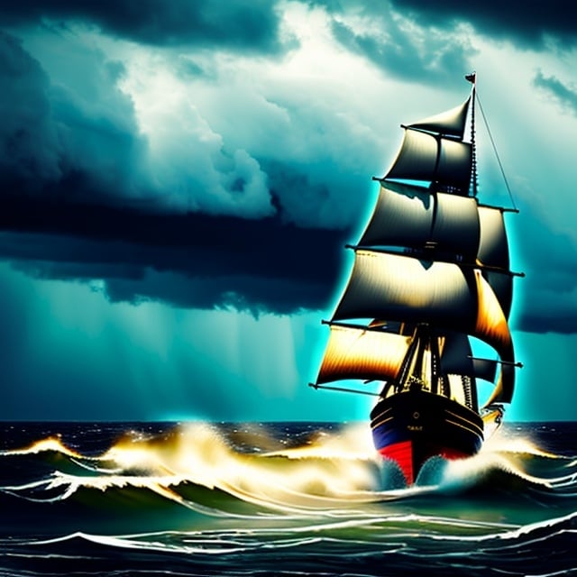 Prompt: Photorealistic, hyper-realistic, schooner sailing on stormy sea, battling to reach port, dramatic waves crashing, ominous dark clouds, detailed ship structure, intense and chaotic atmosphere, high quality, realistic, dramatic lighting, stormy seascape