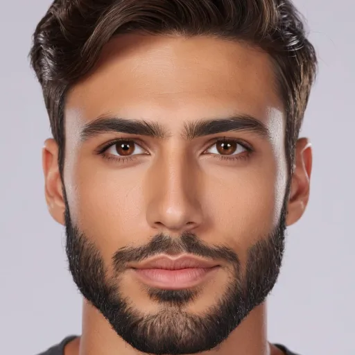 Prompt: side view Composite face of a 30-year-old man, hyper-realistic, photorealistic, Well-Defined Brow Ridge, deep-set hazel eyes, strong chiseled jawline and chin, short wavy hair, taper cut at the neck, with short full beard, high cheekbones, symmetrical, subtle contour nose, defined nostrils, defined lips, tanned complexion, high quality, photorealism, detailed features, realistic, symmetrical, hazel eyes, chiseled jawline, wavy hair, full beard, high cheekbones, detailed nose, photorealistic lighting