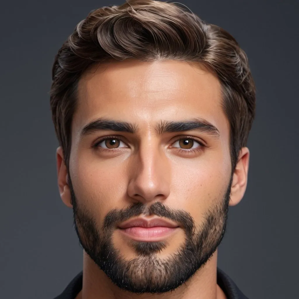 Prompt: side view Composite face of a 30-year-old man, hyper-realistic, photorealistic, Well-Defined Brow Ridge, deep-set hazel eyes, strong chiseled jawline and chin, short wavy hair, tapering at the back, with moderately full beard, high cheekbones, symmetrical, subtle contour nose, defined nostrils, defined lips, tanned complexion, high quality, photorealism, detailed features, realistic, symmetrical, hazel eyes, chiseled jawline, wavy hair, full beard, high cheekbones, detailed nose, photorealistic lighting