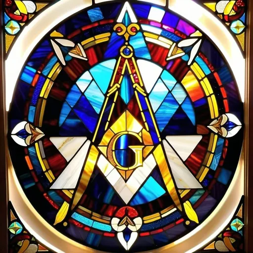 Prompt: Stunning stained glass mosaic of Masonic Square and Compasses, vibrant and colorful, intricate details, high quality, mosaic art, vibrant colors, radiant lighting, detailed design, symbol G in the center, traditional craftsmanship, timeless art, beautiful craftsmanship, intricate patterns, professional finish