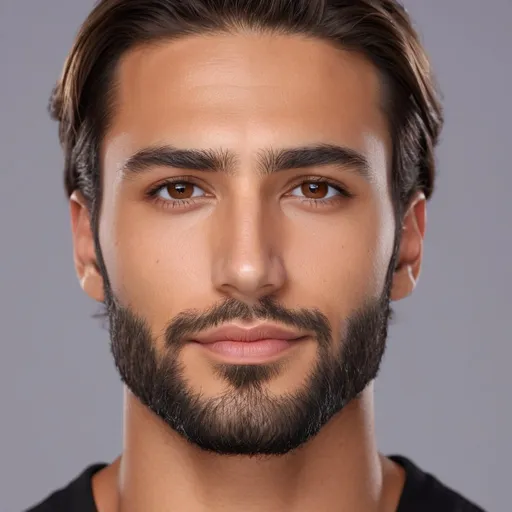 Prompt: side view Composite face of a 30-year-old man, hyper-realistic, photorealistic, Well-Defined Brow Ridge, deep-set hazel eyes, strong chiseled jawline and chin, short wavy hair, taper cut at the neck, with short full beard, high cheekbones, symmetrical, subtle contour nose, defined nostrils, defined lips, tanned complexion, high quality, photorealism, detailed features, realistic, symmetrical, hazel eyes, chiseled jawline, wavy hair, full beard, high cheekbones, detailed nose, photorealistic lighting