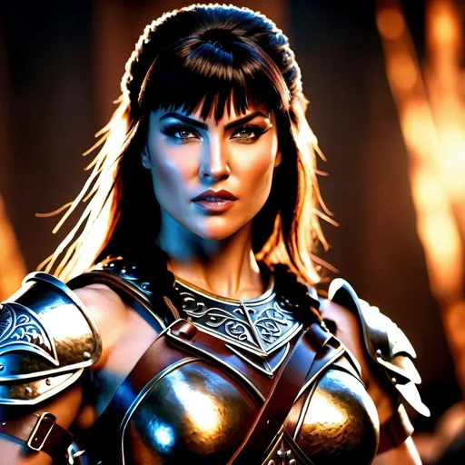 Prompt:  hyper-realistic, Photorealistic, 4k, 3D, fierce female Barbarian warriors, Leather Xena style leather armor, short leather loincloths, heavily muscled, full body shot, realistic, intense action, muscular physique, detailed features, detailed armor and weapons, high quality, realistic, historical art, warm, earthy tones, dramatic lighting, dramatic shadows, epic battle, high quality, intense, earthy tones, Golden Hour Dawn lighting, natural lighting, realism



