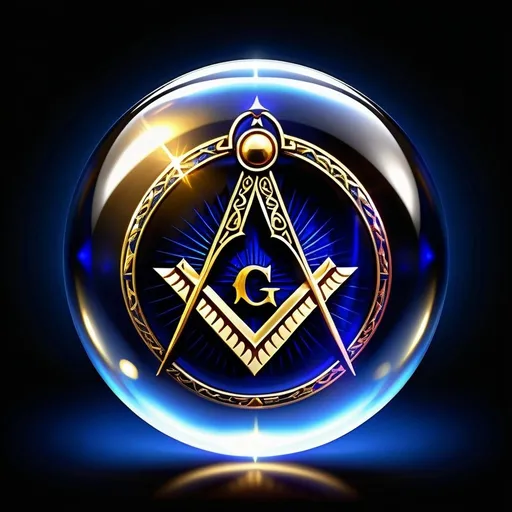 Prompt: Masonic Square and compasses inside a bubble, brilliant gold color, dark blue background, mystical aura, detailed engraving, symbol of Freemasonry, ethereal lighting, high quality, vibrant colors