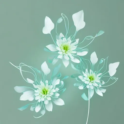 Prompt: Digital image of Light green and light blue petals on a white background 