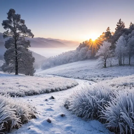 Prompt: frosty winter morning in the snowy mountains