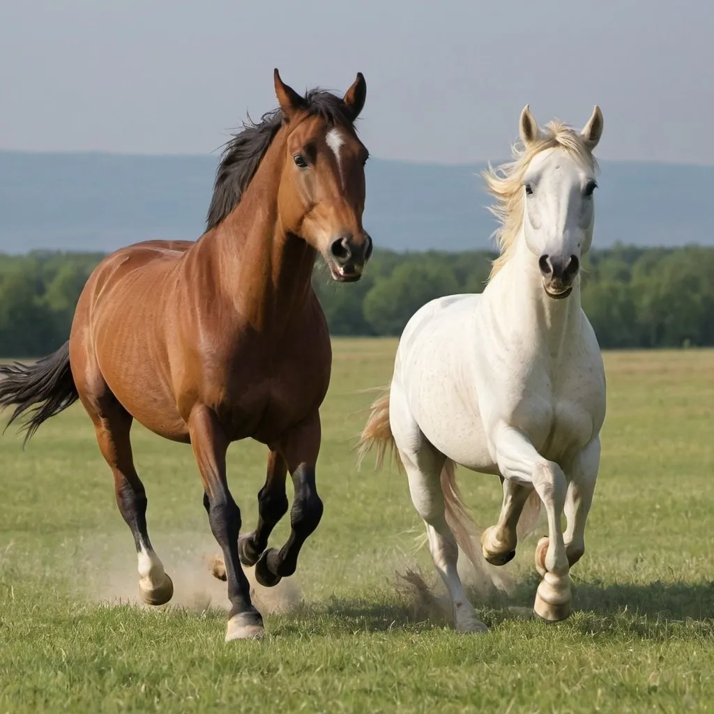 Prompt: horses running in the field