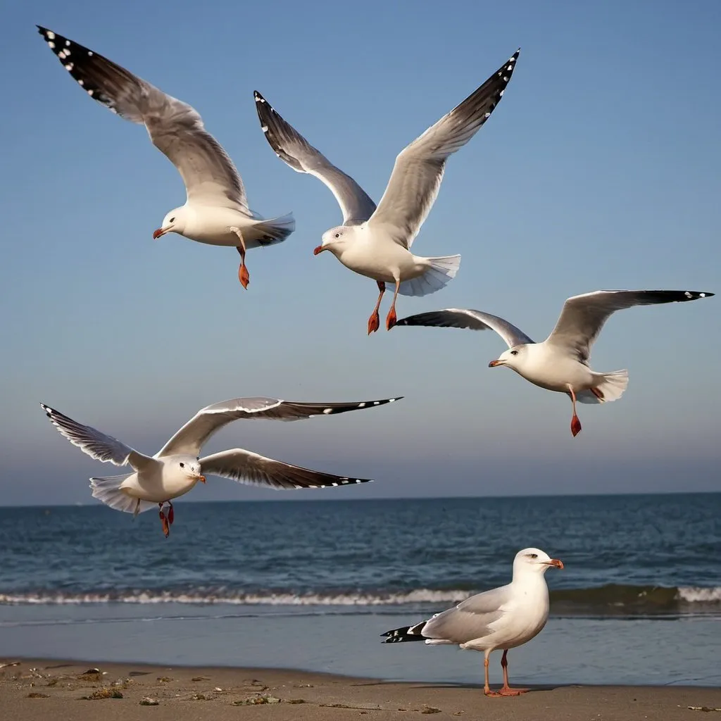 Prompt: Seagulls fly to the shore