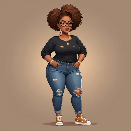 A 90s style cartoon drawing of a curvy plus sized bl