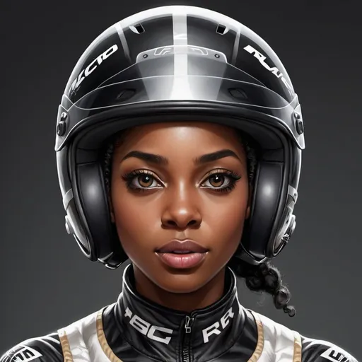 Prompt: Illustration A black female with a race helmet all you can see is her eyes