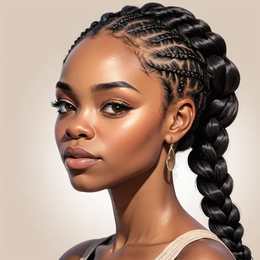 Prompt: Illustration A black African American woman with nice long eyelashes and her hair is braided.