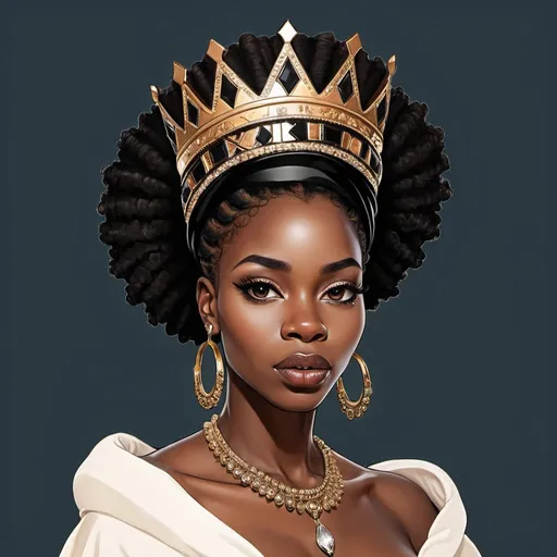 Prompt: Illustration Melanin Black African American queen.