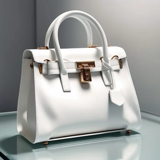 Prompt:  A pretty realistic handbag white colour on a glass table 