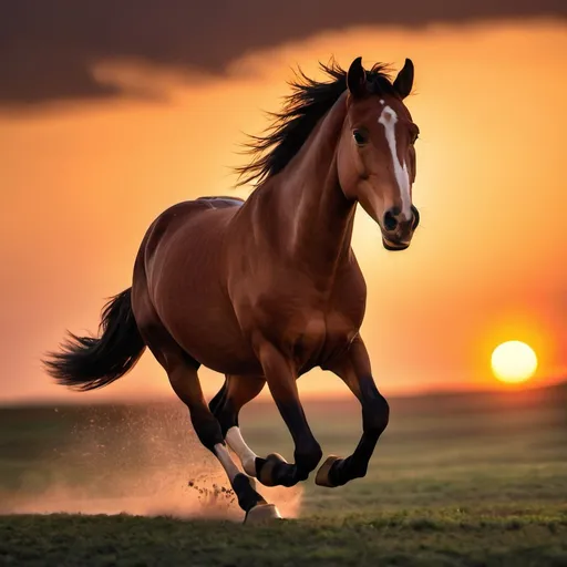 Prompt: A horse running through the sunset.