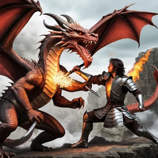 Prompt: dragon fight a dragon slayer
