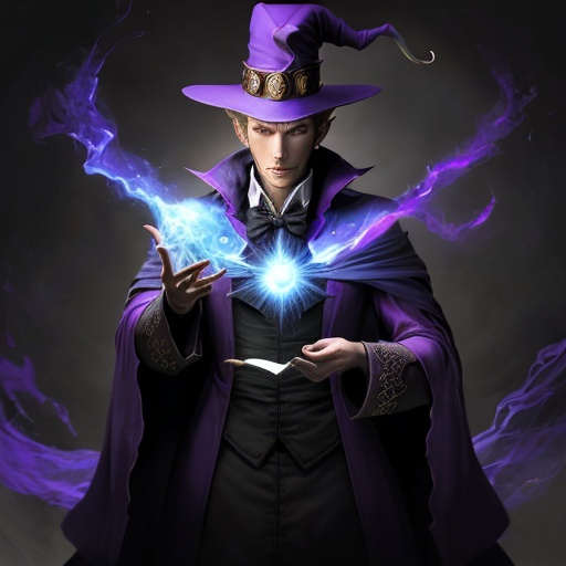 Prompt: Warlock, Wizard or Magician with hat