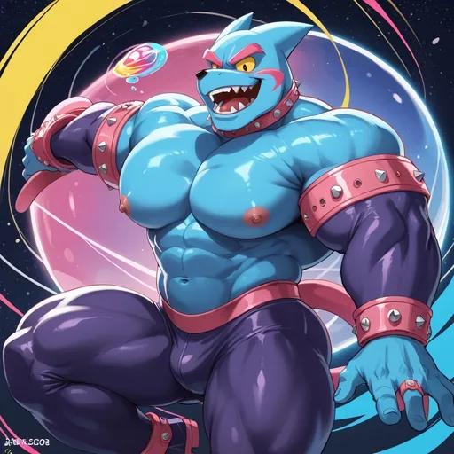 Prompt: Anthropomorphic male character, playful and humorous expression, colorful and vibrant design, sleek and shiny texture, anthropomorphic features like arms and legs, situated in a fun and lively environment, with exaggerated cartoonish details, high quality, ultra-detailed, whimsical and lighthearted vibe, exaggerated facial features for comedic effect. Hefty pink ballet tights, thick huge heavy massive muscular build