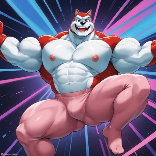 Prompt: Anthropomorphic male character, playful and humorous expression, colorful and vibrant design, sleek and shiny texture, anthropomorphic features like arms and legs, situated in a fun and lively environment, with exaggerated cartoonish details, high quality, ultra-detailed, whimsical and lighthearted vibe, exaggerated facial features for comedic effect. Hefty pink ballet tights, thick huge heavy massive muscular build