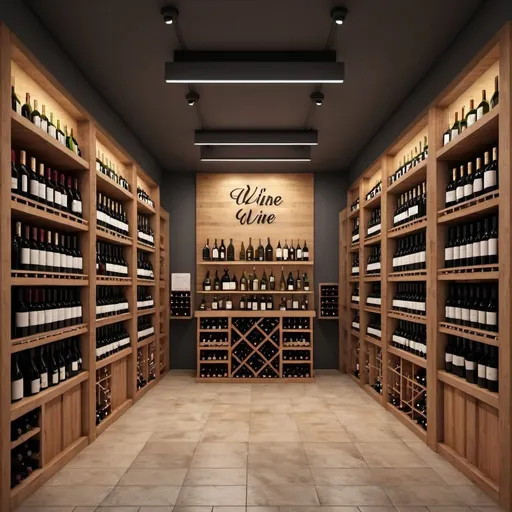 Prompt: Give me a banner of wine shop with lots of bottle shown in reck.