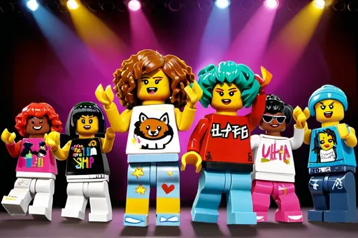 Prompt: (accurately spelled text "ALPHABETS LETTERS"), (6-year-old Rap-star) brown skin girl, 4c type hair, vibrant stage lighting, dynamic atmosphere, hip-hop style outfit, engaging pose, with girl and boy band, colorful backdrop, cheering crowd, youthful energy, letters appearing in sequence, ultra-detailed, high quality, lively and cheerful mood.