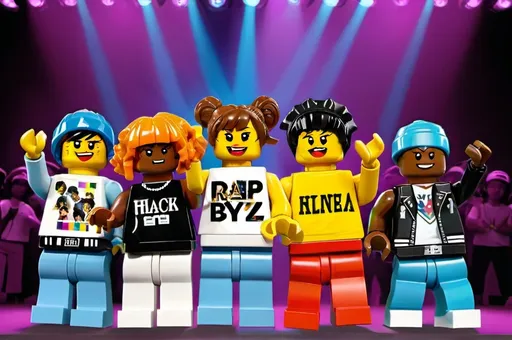 Prompt: (accurately spelled text "ALPHABETS LETTERS"), (6-year-old Rap-star) brown skin girl, 4c type hair, vibrant stage lighting, dynamic atmosphere, hip-hop style outfit, engaging pose, with girl and boy band, colorful backdrop, cheering crowd, youthful energy, letters appearing in sequence, ultra-detailed, high quality, lively and cheerful mood.