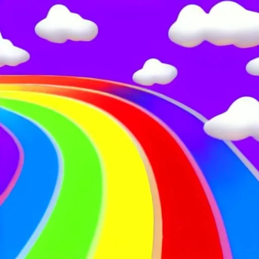 Prompt: An animated-cartoon of a straight rainbow road going way up into the sky over the top of the ocean that's 152 colors like Crayola crayons