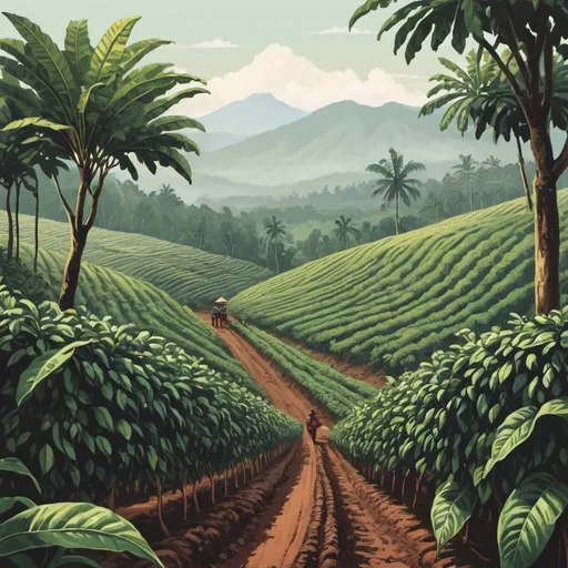 Prompt: illustration of an indonesian coffee field