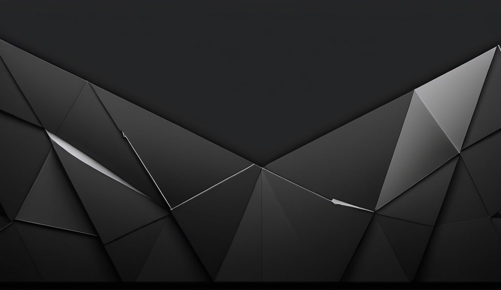 Prompt: Imagine a banner featuring a sleek black background adorned with subtle, semi-transparent geometric shapes in varying dark shades of charcoal grey. These shapes, at the bottom of the banner, including polygons and triangles, add visual interest to the backdrop without overpowering the viewer, creating a modern, minimalistic and captivating, eye-catching design. The shapes are very subtle, but create a feeling of emptiness for the viewer. the top 20% of the banner is completely black.